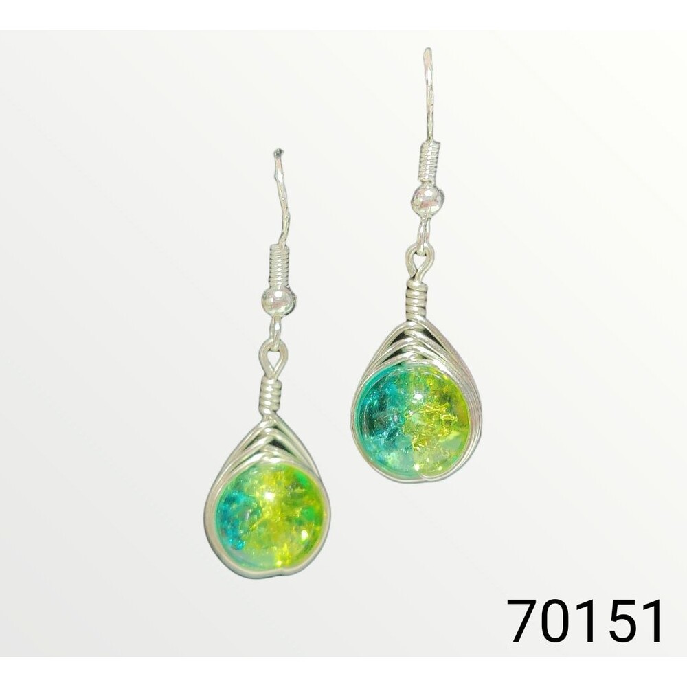 Green Yellow Swirl Crinkle Crystal Earri